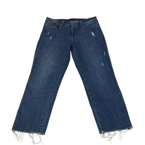Talbots Women's High-Waist Slim Straight Jeans Distressed Raw Hem Denim Size 8P